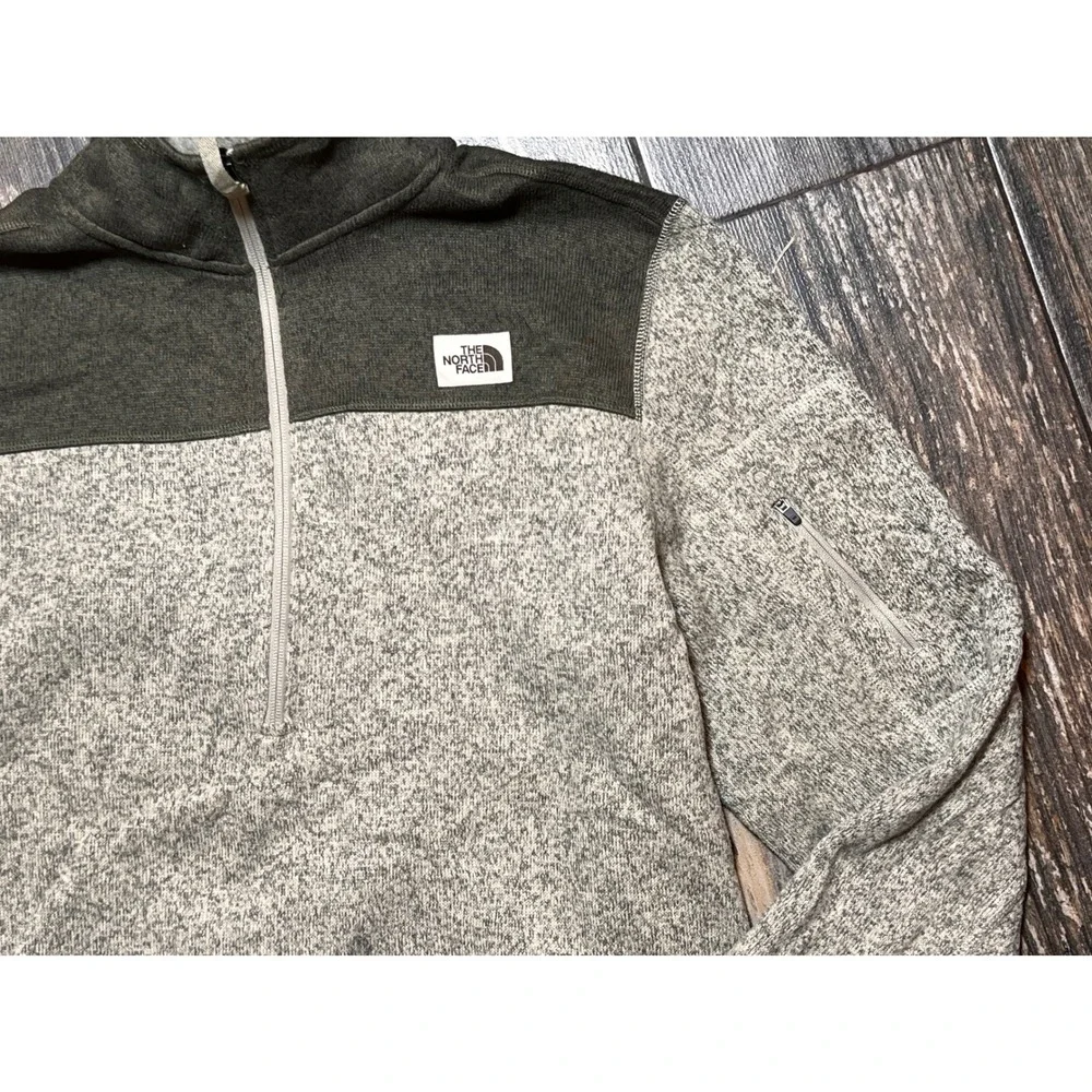 The North Face Mens Fleece 1/4 Zip Pullover Green Grey Large Gordon Lyons Logo - Picture 3 of 8